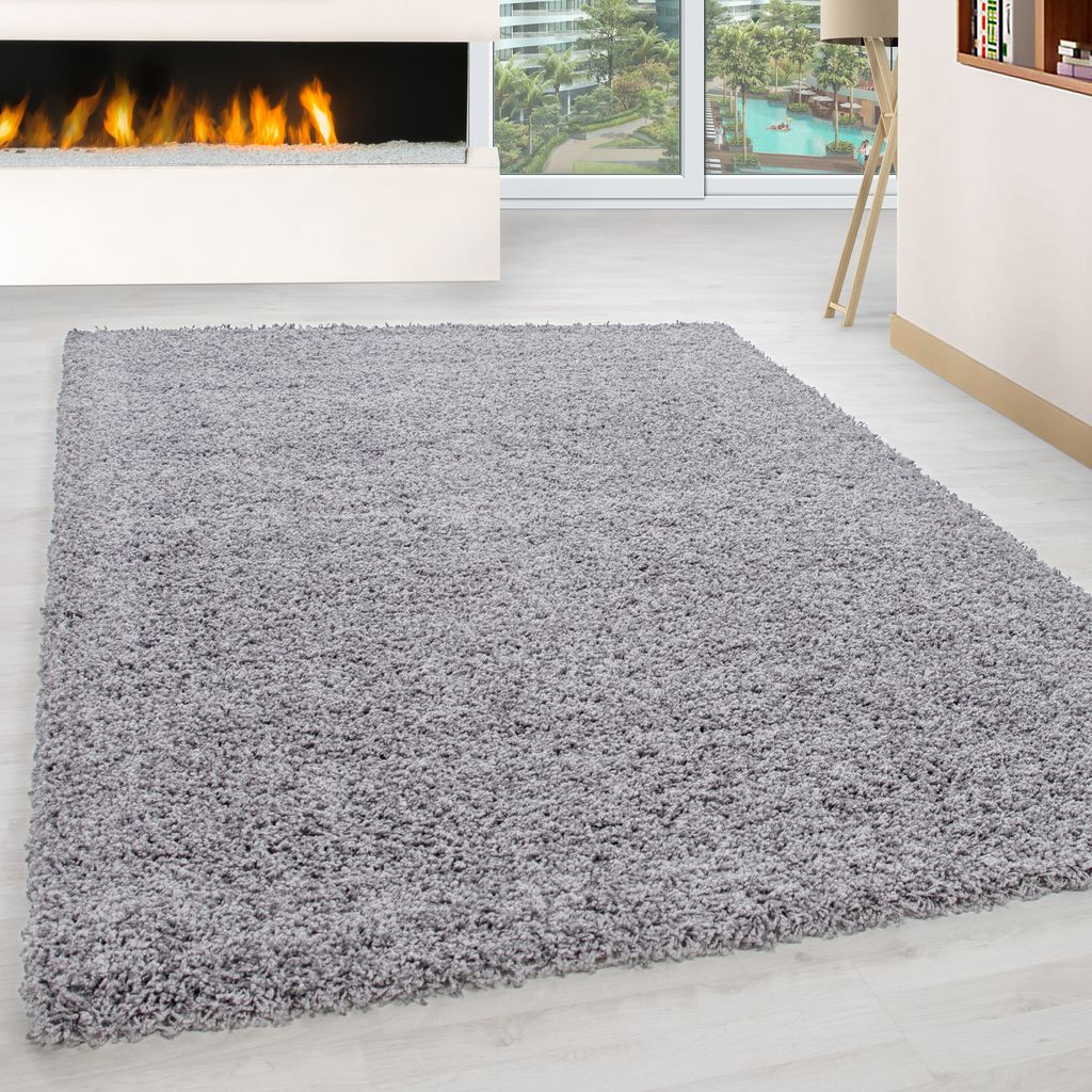 Teppich Wohnzimmer Hochflor Einfarbiges Design Langflor Shaggy Modern Flauschig, Größe: 100 x 200 cm, Farbe: Hellgrau