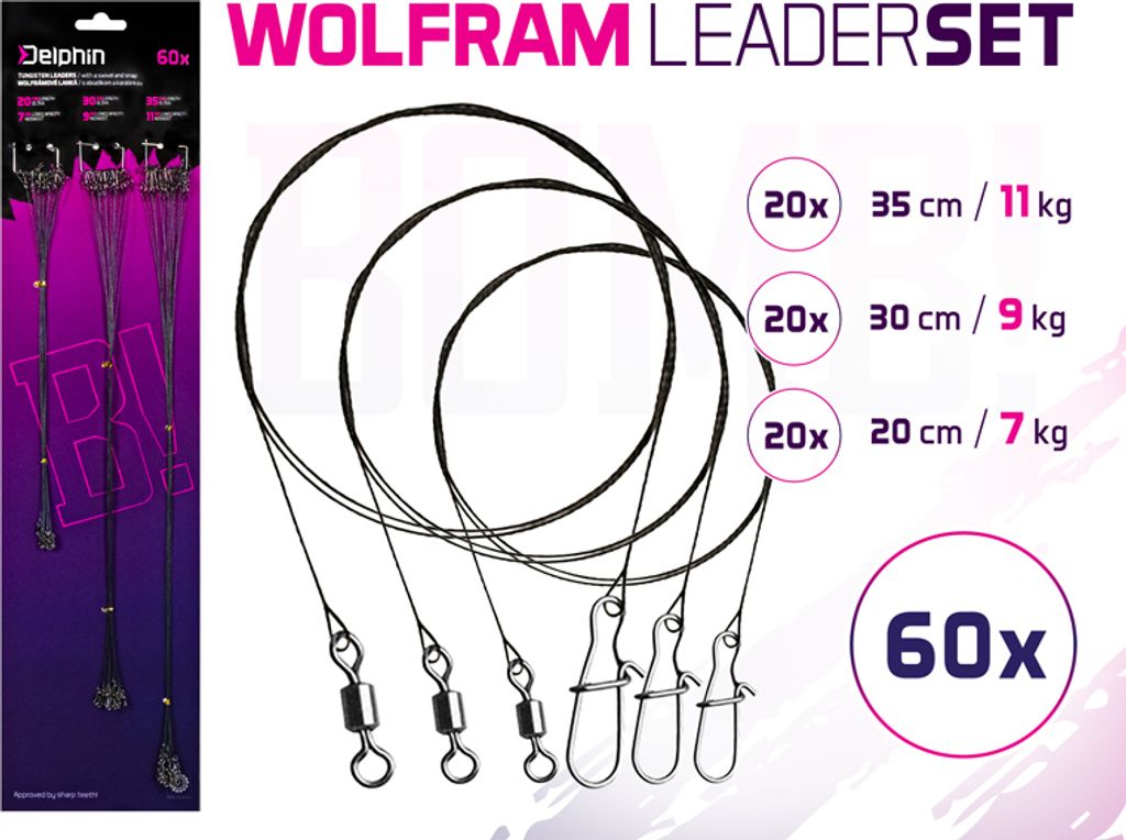 DELPHIN BOMB!, 60x Wolframvorfach Set mit Wirbel und Karabiner, 101002074