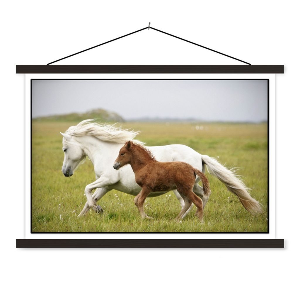 MuchoWow Textilposter Pferde - Tiere - Gras 150x100 cm mit schwarzem Rahmen - Schlafzimmer