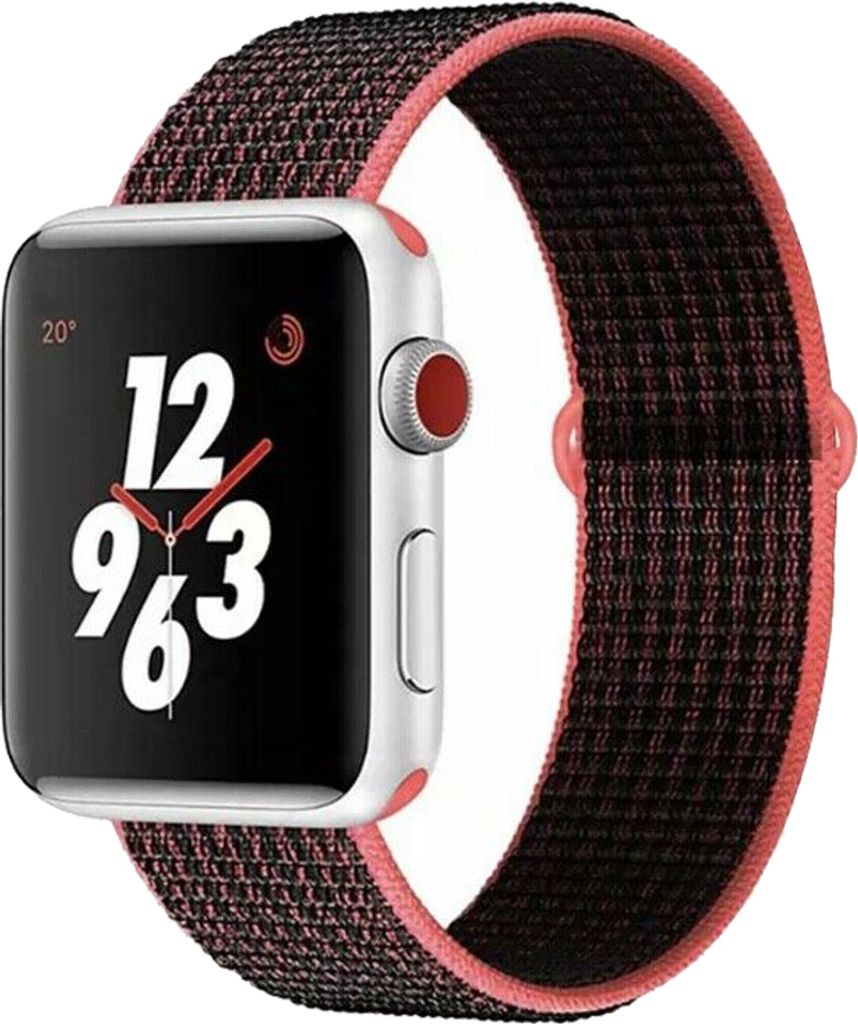 Armband für Apple Watch Series 8 7 6 5 4 3 2 1 SE - Nylon Band Ersatzarmband Sport Loop - Magenta/Schwarz - 38mm 40mm 41mm