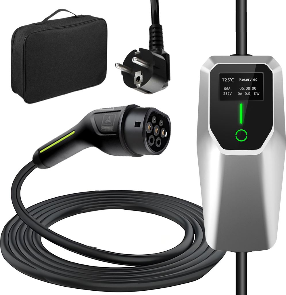 JUNSUN Typ 2 Ladekabel Schuko-Stecker 3,68kW[1-phasig, 8m, 6-16A], EV Ladegerät mit Steuerbarer Digitalanzeige für Elektroauto