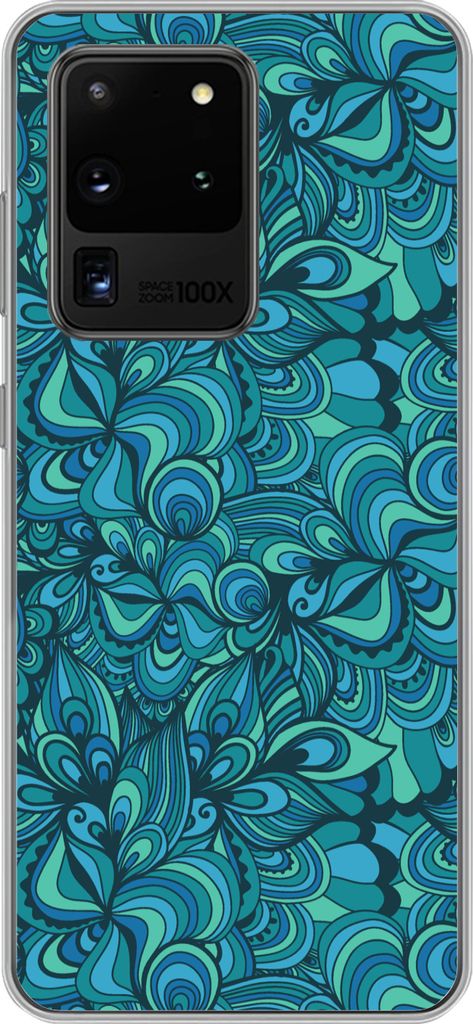 MuchoWow Handyhülle Schutzhülle Hülle für Telefoonhoesje Samsung Galaxy S20 Ultra Design - Vintage - Blau - Türkis Silikon Softcase Handy H...