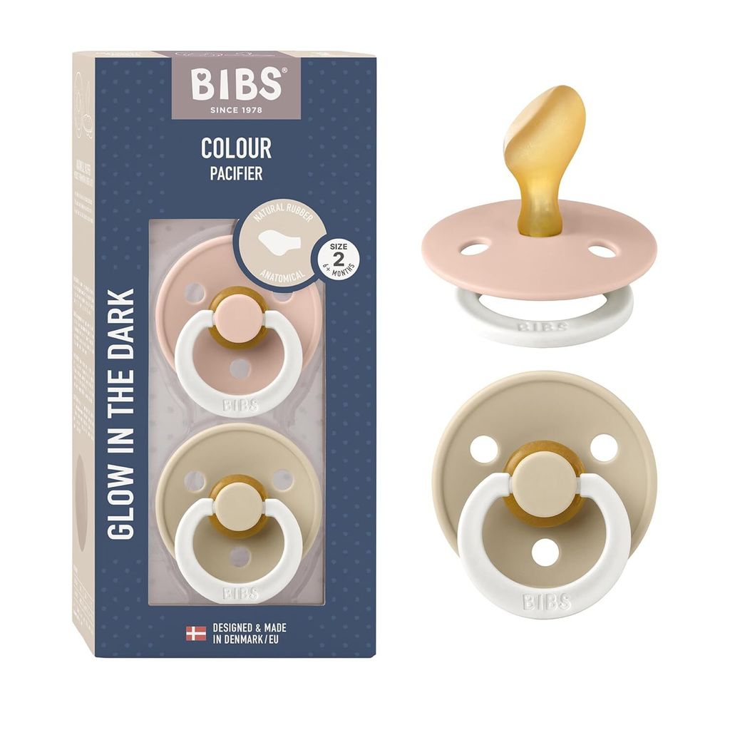 BIBS Colour Anatomical Glow Schnuller 2er-Pack, BPA-frei. Leuchtet im Dunkeln, Kiefergerechte Form. Naturkautschuk / Latex, Hergestellt in Dänemar...