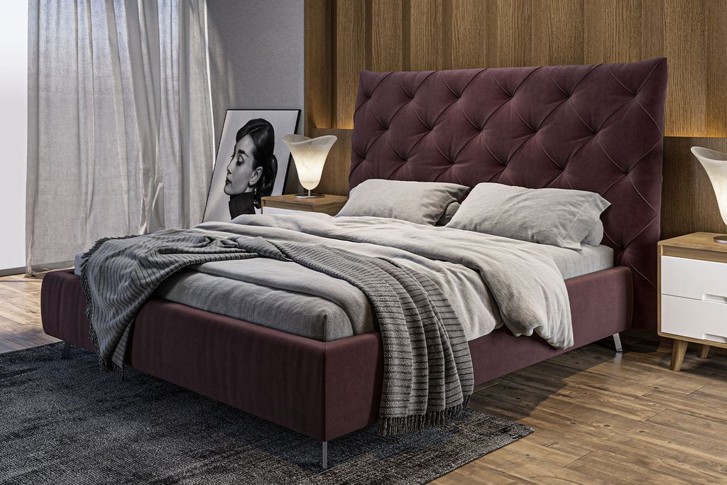 KAWOLA Bett ANNY Polsterbett Velvet purple 180x200cm