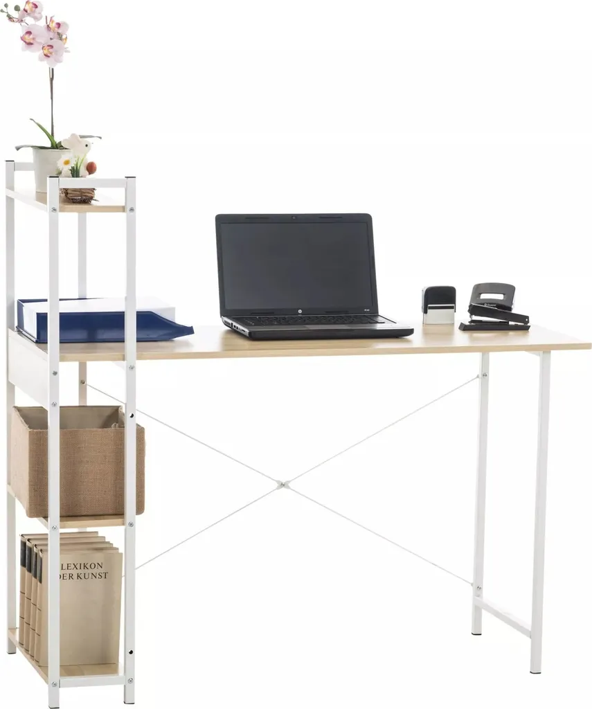Scrivania Sebastian Bianca 120cm con Libreria Ripiani MDF e Metallo