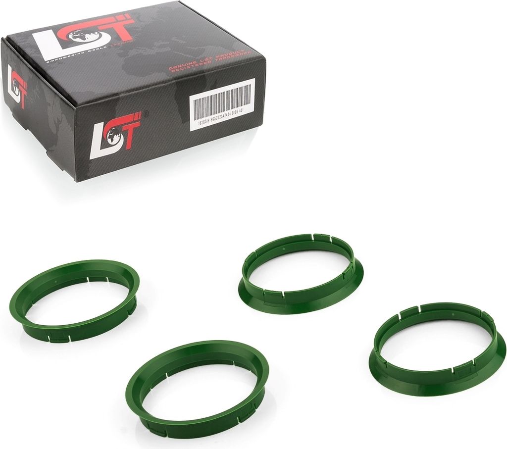 4x Zentrierringe Grün Alufelgen Ø 72,5 mm - Ø 67,1 mm für Produktbild 