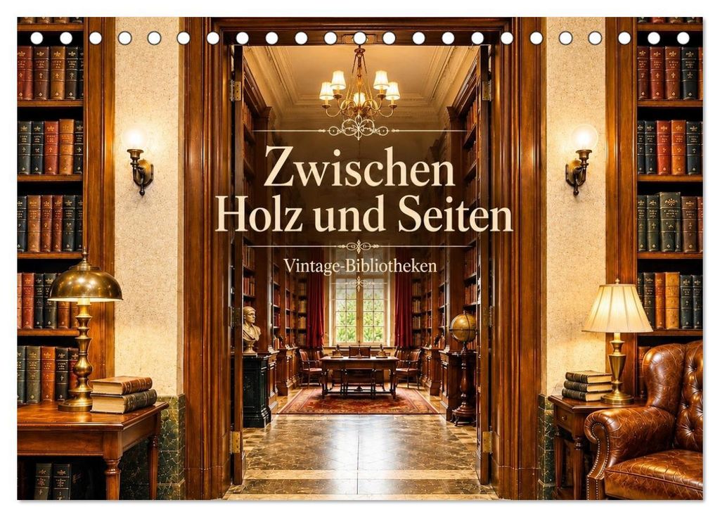 Zwischen Holz und Seiten - Vintage Bibliotheken (Tischkalender 2027 DIN A5 quer), CALVENDO Monatskalender