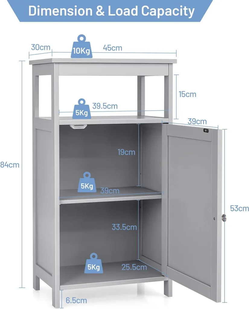 Meuble Bas de Salle de Bain Gris Sideboard d'Appoint avec Étagères