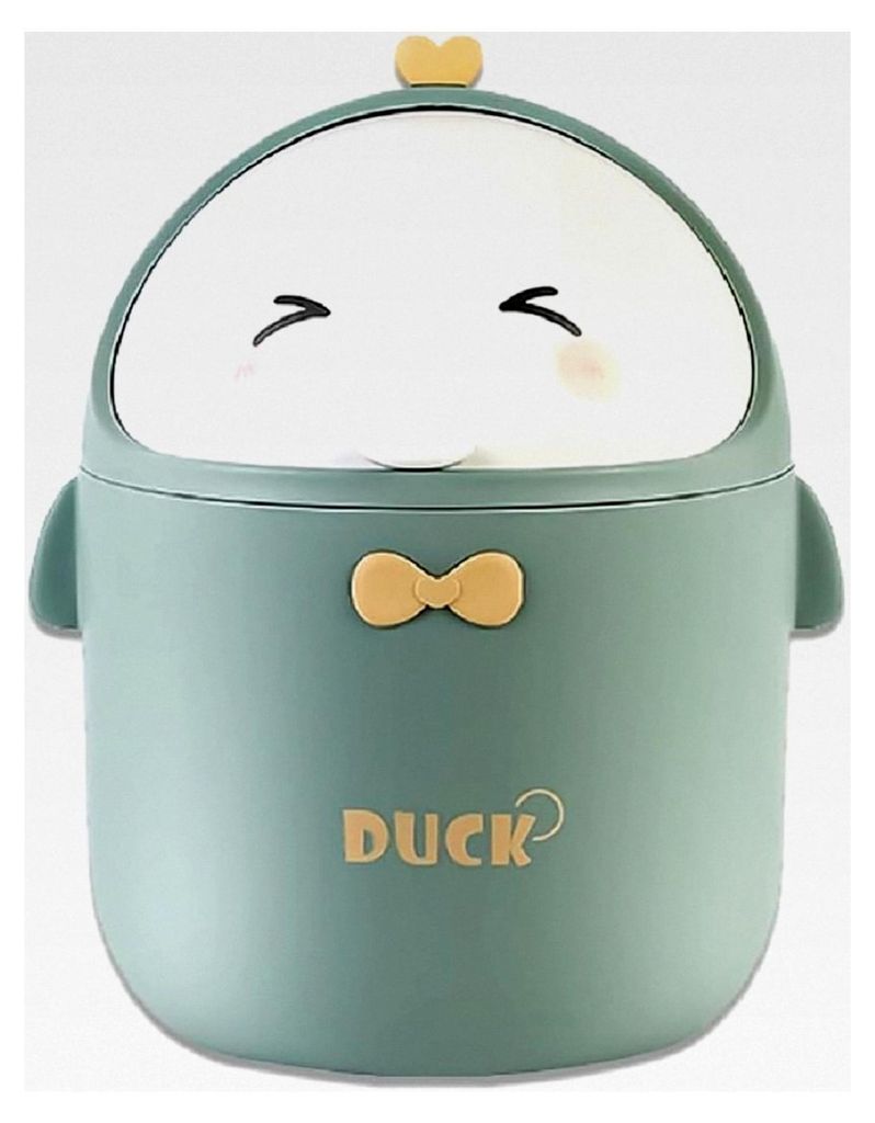 Mini Mülleimer mit Deckel im Cartoon-Design für Schreibtische, Büros und Zuhause (grün)