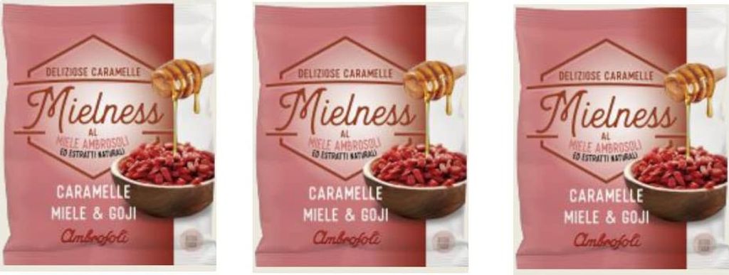 3x Ambrosoli Mielness Miele&Goji Honigbonbons mit Goji-Beeren Süßigkeiten Beutel mit 90 g