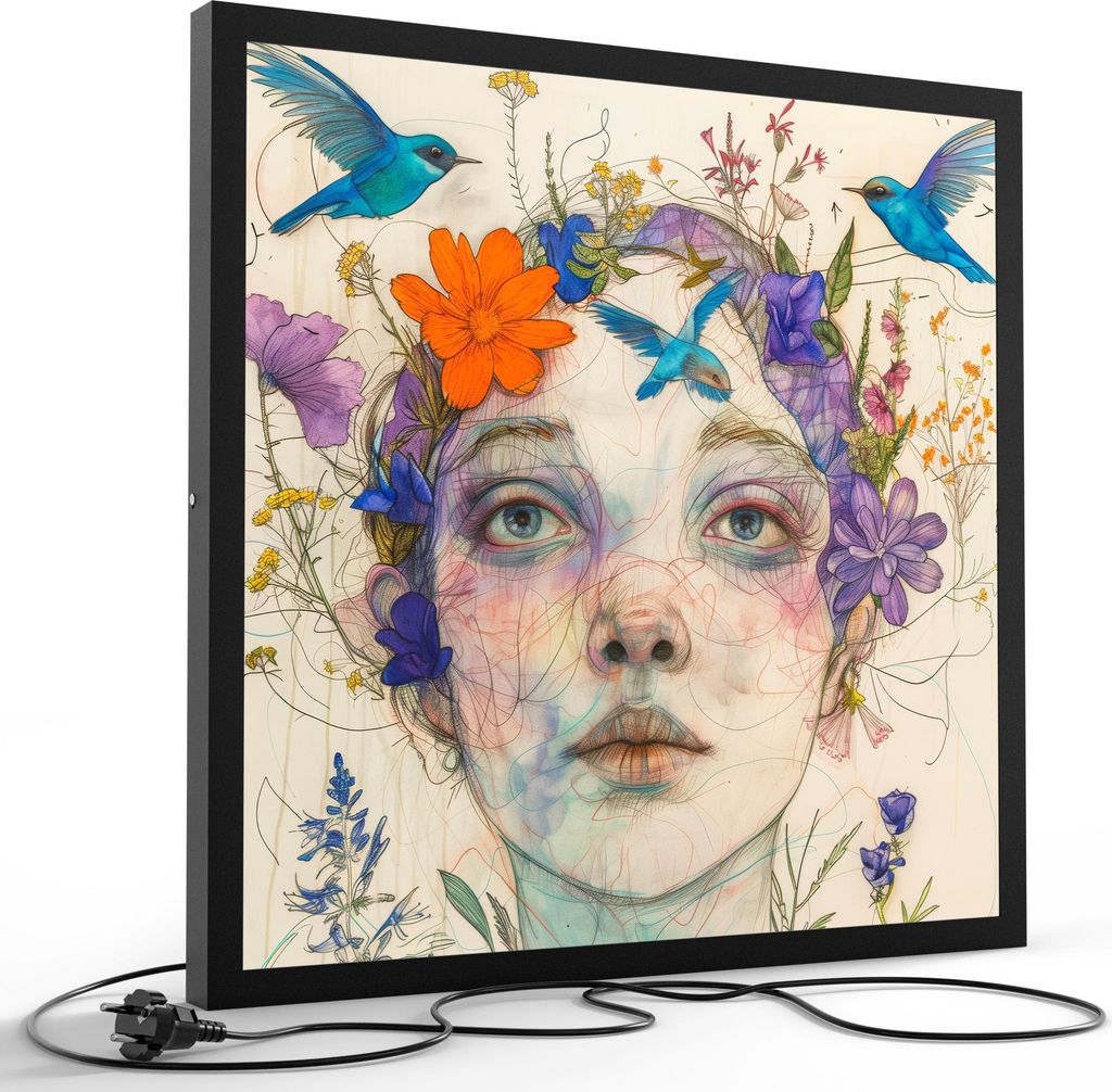 DEQORI LED-Bild & Lampe 60x60 cm Schwarz 'Botin des Lichts' Leuchtbild LED Leuchte