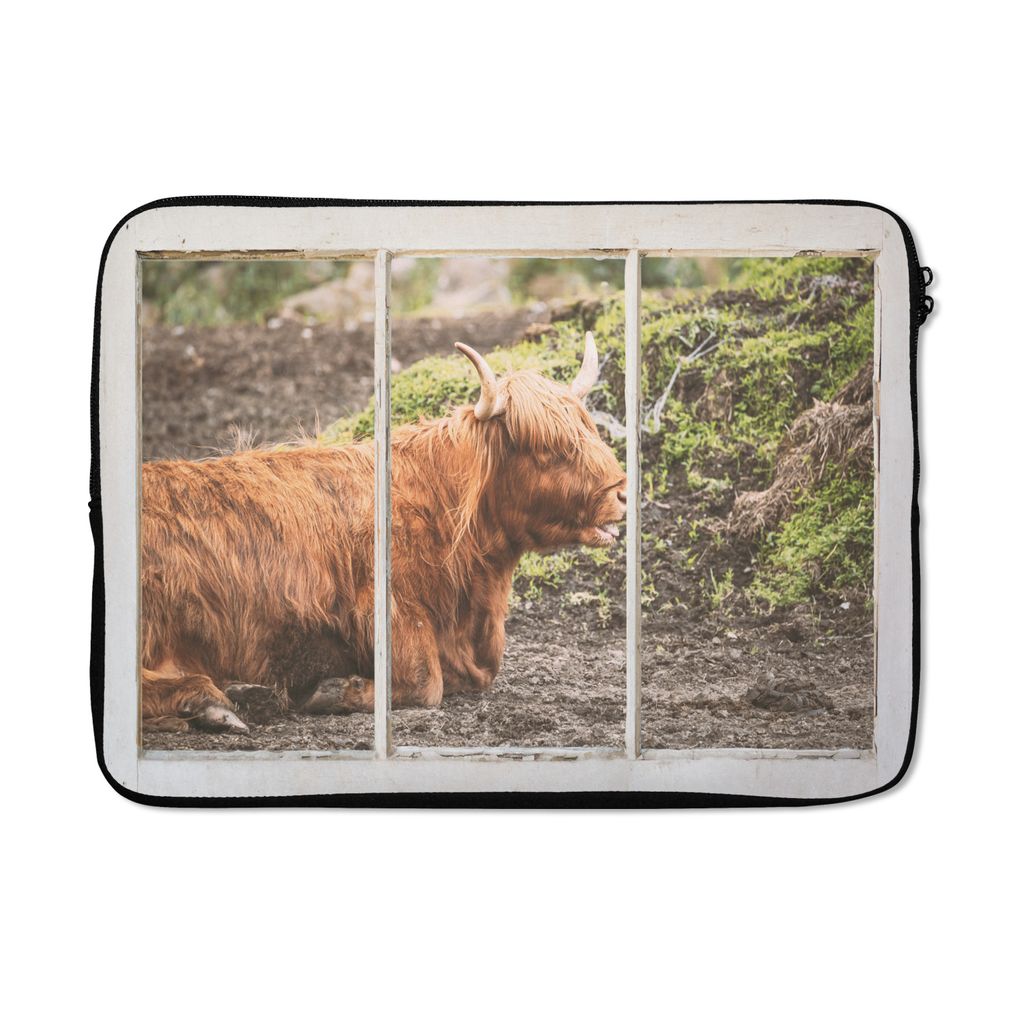MuchoWow Laptop Hülle 14 ZollSchottische Highlander - Ansicht - Natur Laptoptasche - Laptoptasche - Stoßsicher - Schutzhaube