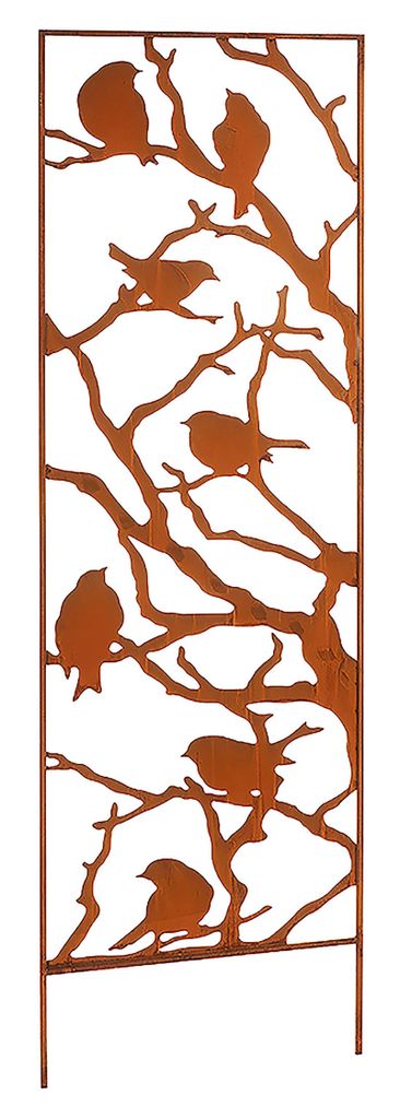 Kobolo Gartenstecker UCCELLO Rankhilfe Gartenschild - Metall - Naturrost - 52x1x170 cm - Dekofiguren Kräuterstecker Rostoptik Gartendeko Bodenstab