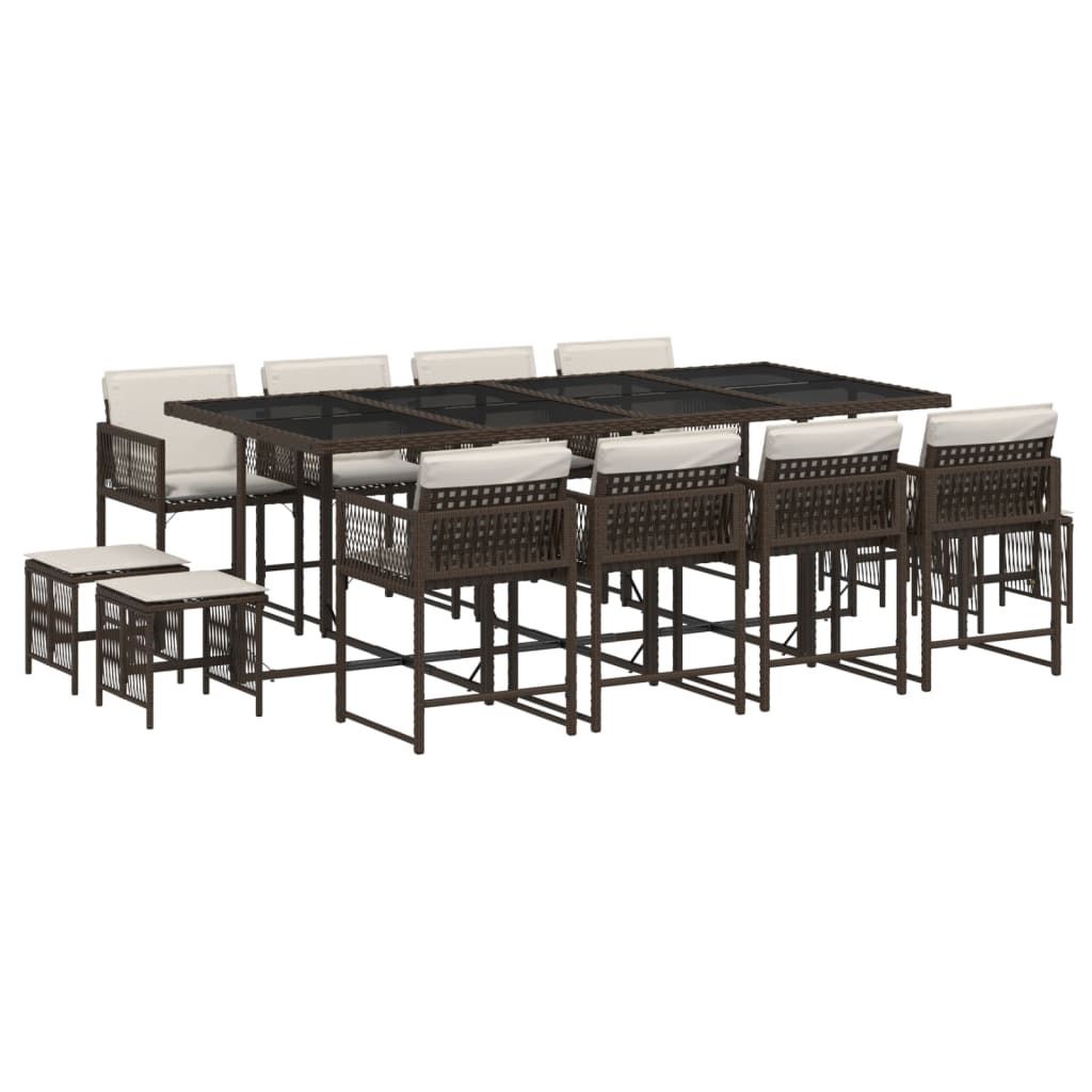 13-tlg. Garten-Essgruppe mit Kissen Braun Poly Rattan