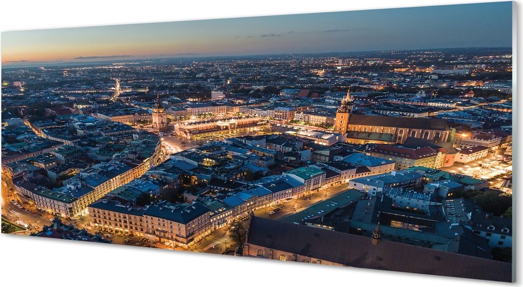 Glasbilder 125x50 Wandkunst Krakow Nachtpanorama