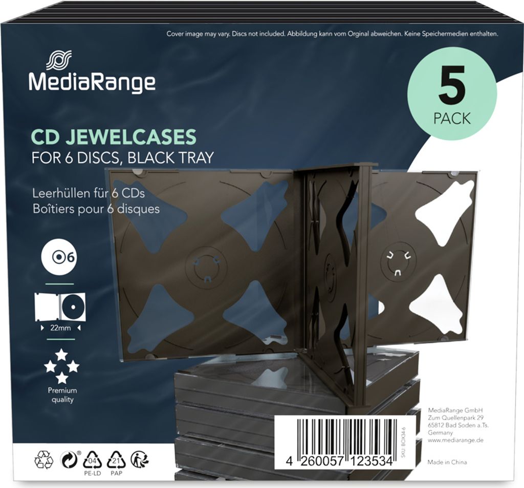 MediaRange CD-Leerhülle für 6 Dics 22mm schwarzes Tray 5pcs Produktbild 