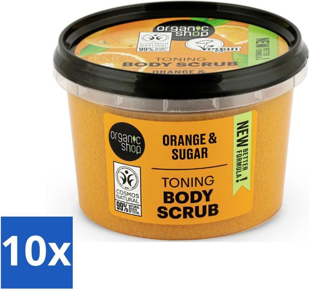 Organic Shop - Körperpeeling Orange - Pflegend und duftend - 250 ml - Vorteilspack - 10 Stücke