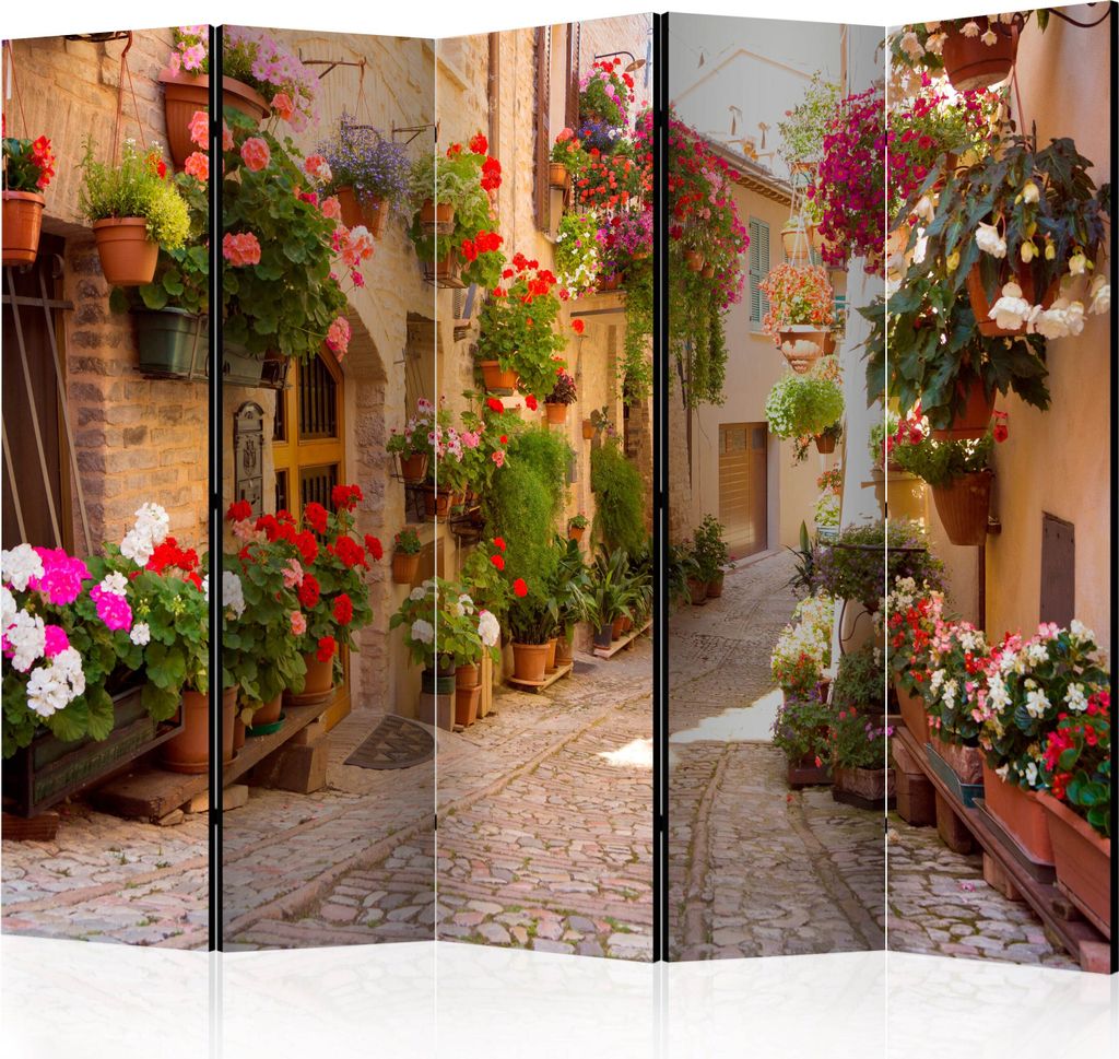 5-teiliger Einseitiger Vlies Paravent - The Alley in Spello (Italy) II 225x172 cm Städte d-B-0136-z-c