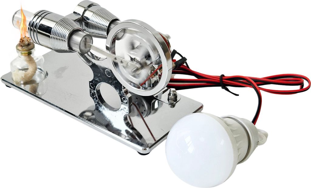 Heissluft-Stirlingmotor, Stromgenerator, Motormodell mit LED-Gluehbirne, Dollar-Schwungrad-Design, wissenschaftliches Experiment mit CNC-Aluminiuml...