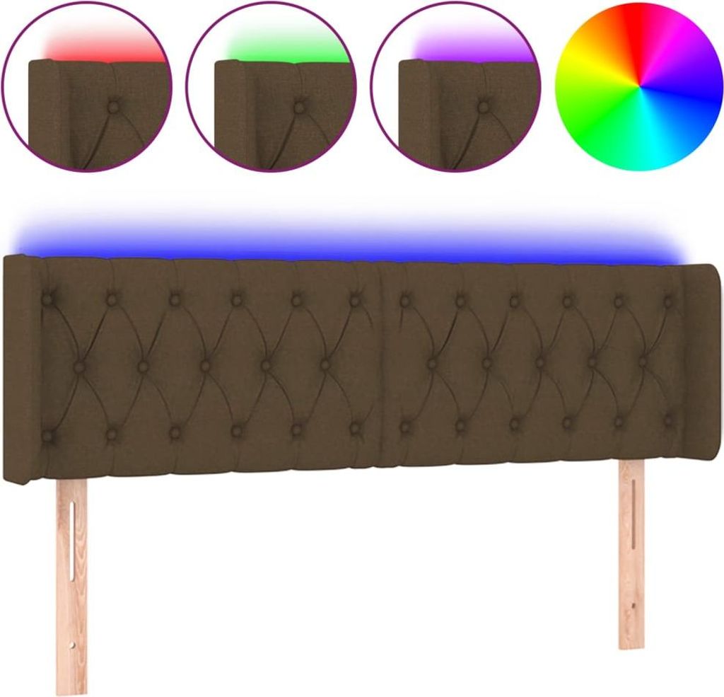 vidaXL LED Kopfteil Dunkelbraun 147x16x78/88 cm Stoff