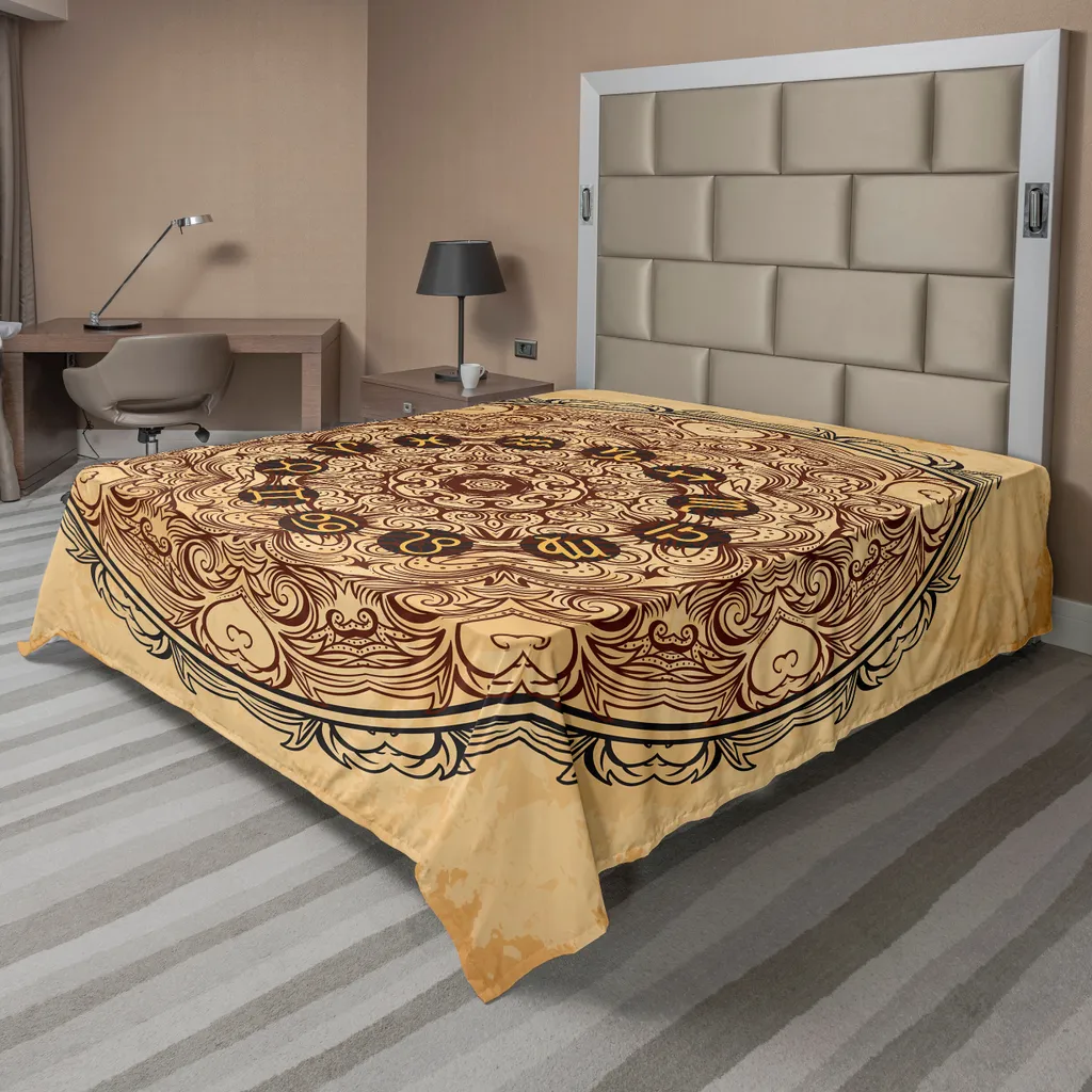 Drap plat décoratif motif mandala et symboles universels 266x260cm