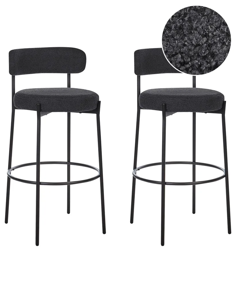 BELIANI Lot de 2 Chaises de Bar Noir Acier Bouclé Style Moderne Chic