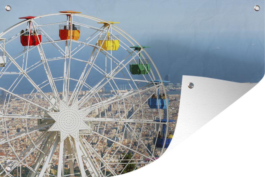 MuchoWow 90x60 cm Outdoor-Poster Gartendeko Sichtschutz Garten Poster für den Garten Riesenrad - Wagen - Regenbogen - Barcelona