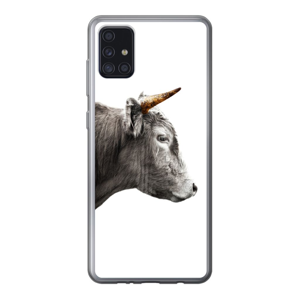 MuchoWow Handyhülle Schutzhülle Hülle für Samsung Galaxy A52 5G Schottischer Highlander - Horn - Gold Silikon Softcase Handy Hülle - Umschlag