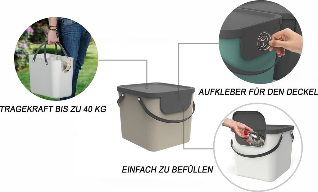 Rotho Mülltrennsystem 40L Albula - Mülleimer 40,0 x 35,8 x Produktbild 3