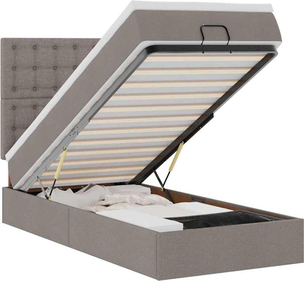 vidaXL Ottoman-Bett mit Matratze & LEDs Taupe 90x190 cm Stoff