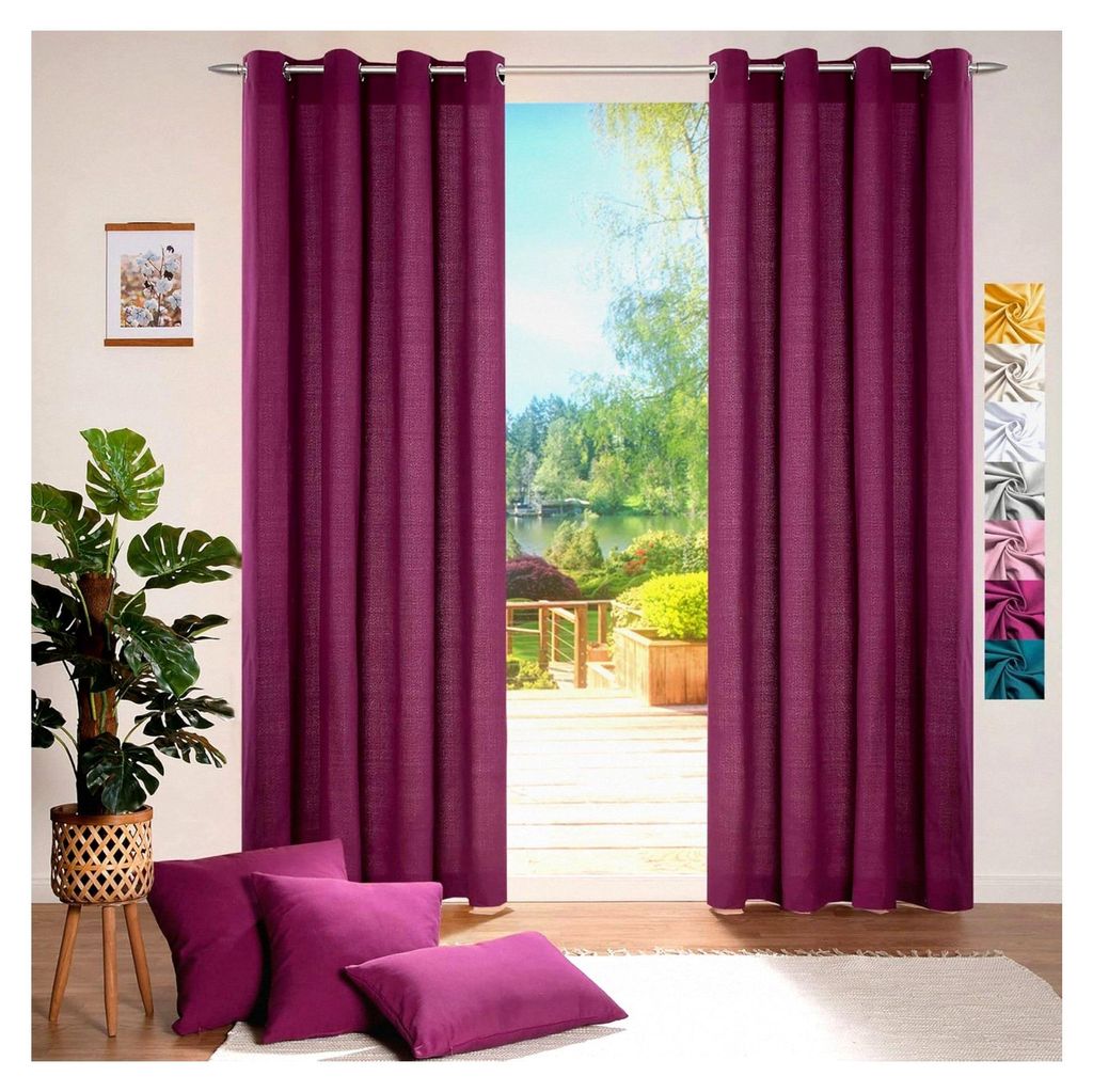 Deko Vorhang Baumwolle Dekoschal blickdicht einfarbig Ösenschal Gardine Beere HxB 245x140 cm