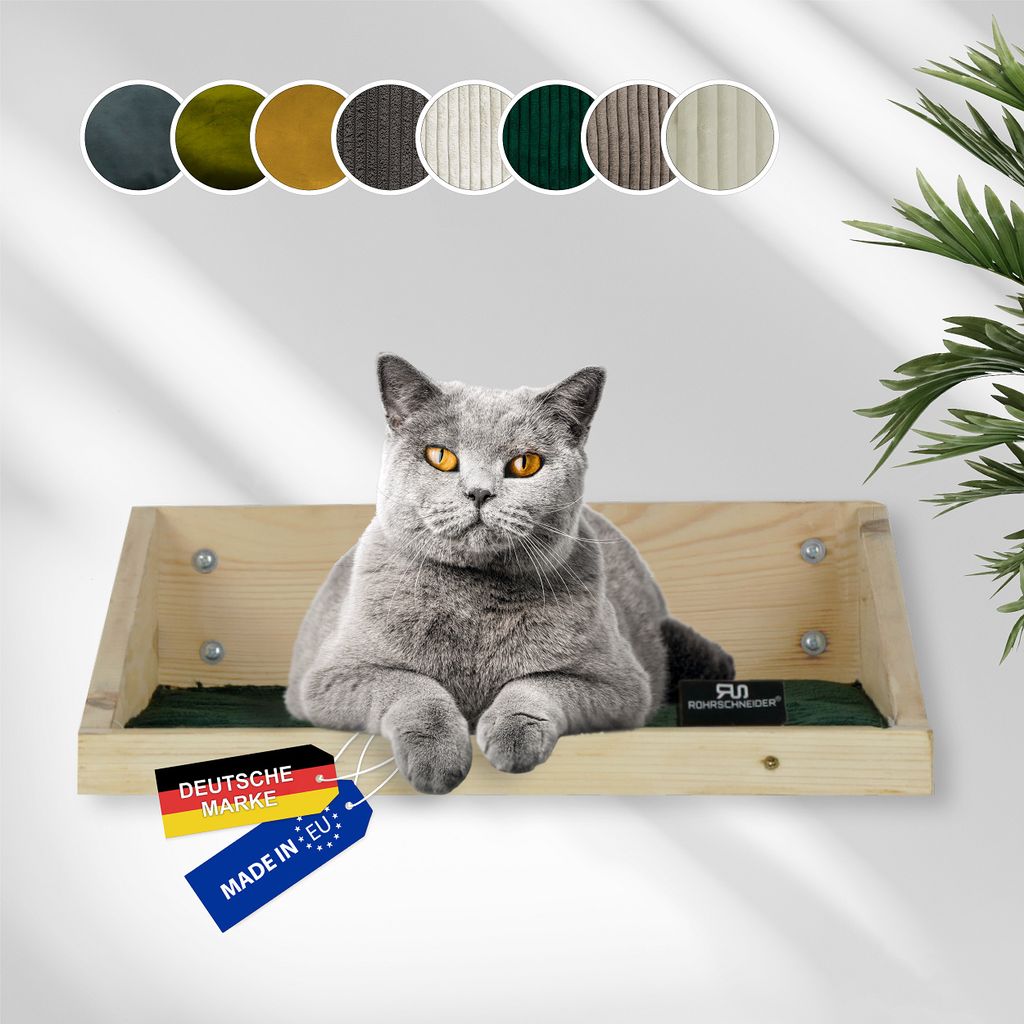 Rohrschneider Katzentreppe Wand | EU | Kletterwand Katzen mit waschbarem Kissen o. Stoffeinlage | Kiefernholz | Natur | belastbar bis 30 kg | B 40 ...
