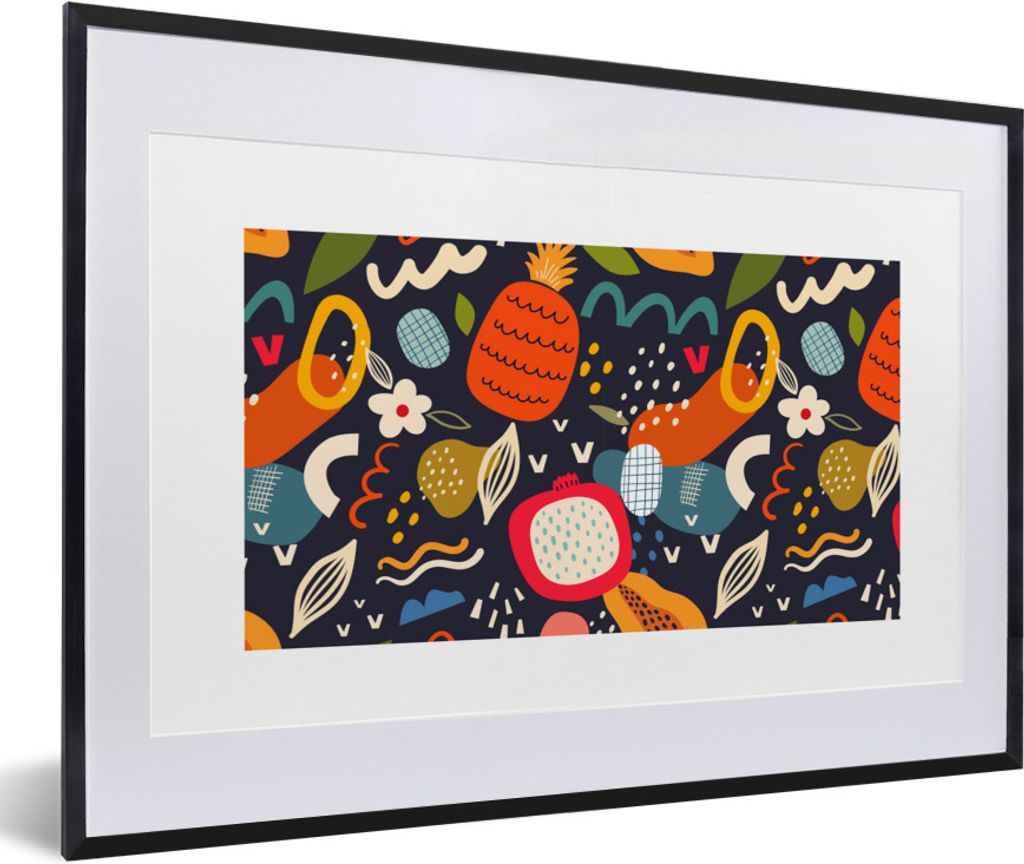 MuchoWow Gerahmtes Poster Ananas - Obst - Drachenfrucht - Tropisch - Lebensmittel 60x40 cm - Poster mit Schwarzem Bilderrahmen Wandposter Rahmen ...