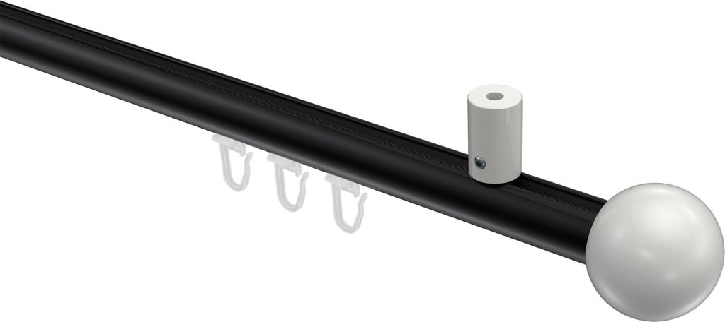 Interdeco Innenlaufstange / Gardinenstange mit Innenlauf Schwarz / Weiß, Typ Sonius Luino (Kugel) Deckenmontage, 20 mm Ø 1-läufig, 160 cm