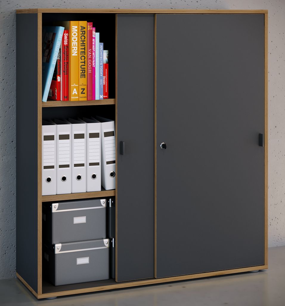 VCM Büroschrank mit 3 Fächern | moderner Aktenschrank mit Schiebetüren | Maße ca. H. 110 x B. 100 x T. 37 cm– Salia 3-Fach