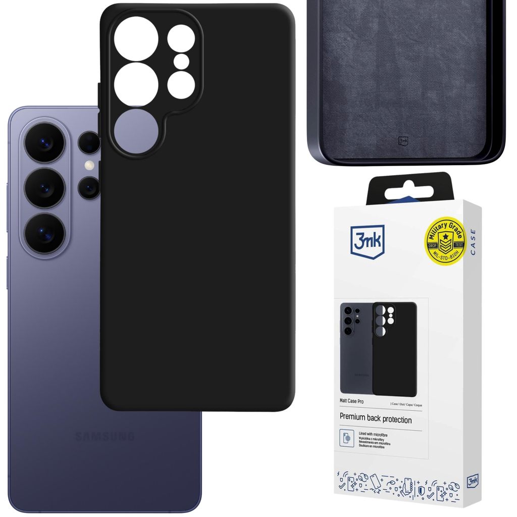 Schwarze matte Handyhülle für das Samsung Galaxy S26 Ultra, robuste Schutzhülle mit Kameraschutz – 3mk Matt Case Pro