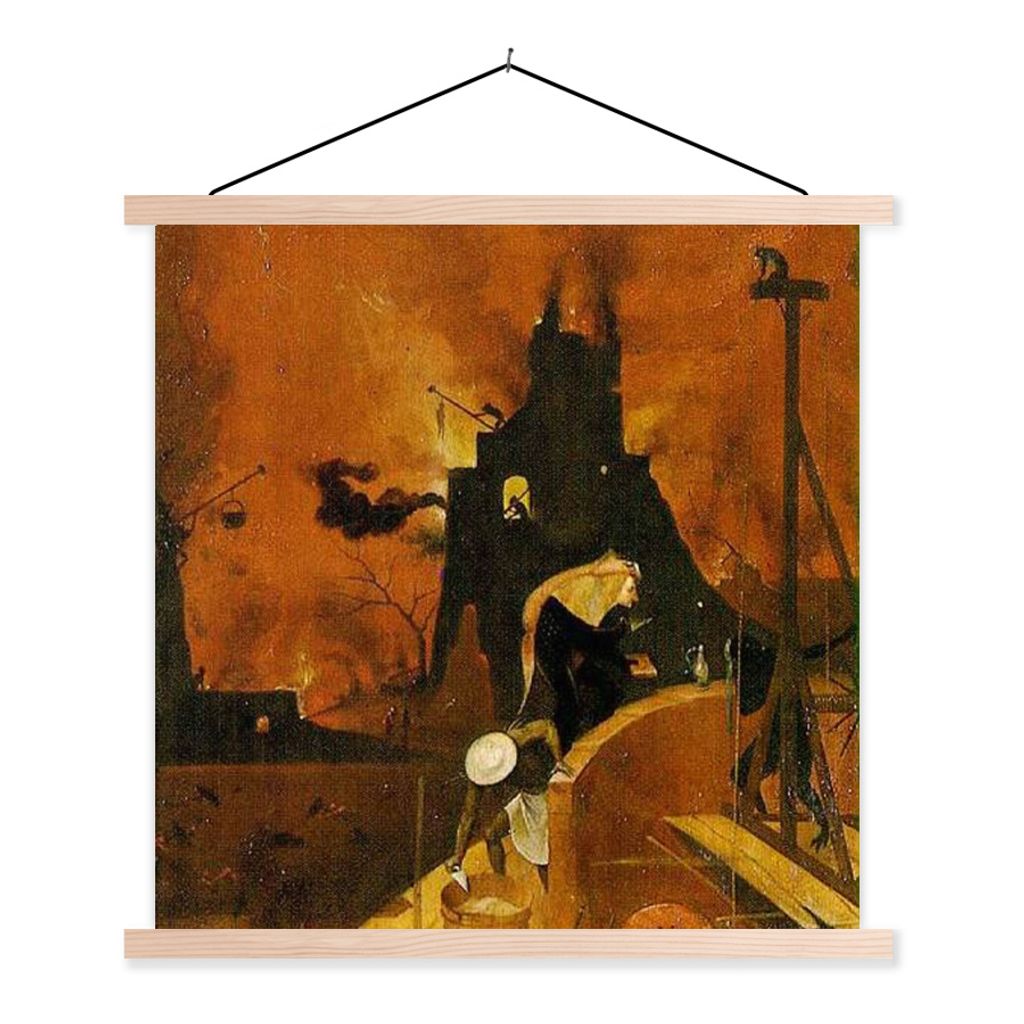 MuchoWow Textilposter Heuwaage rechter Flügel des Triptychons - Gemälde von Hieronymus Bosch 40x40 cm mit holzfarbenen Rahmen - Posterleiste