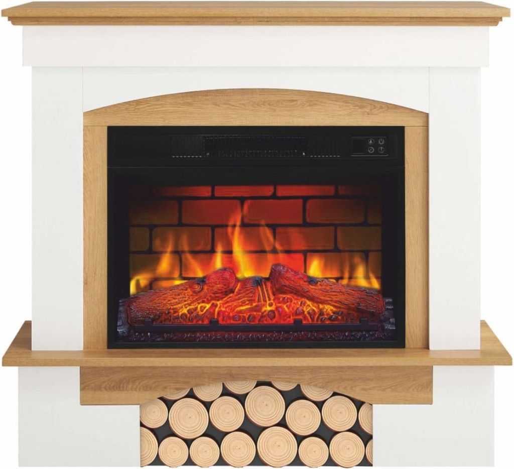 Casa Padrino Landhausstil LED Elektrokamin Weiß / Naturfarben 98,5 x 30 x H. 90 cm