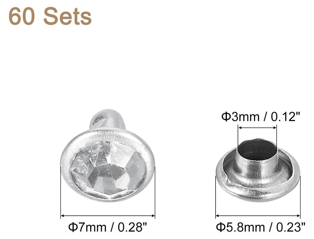 60 Stš¹ck Strass Nieten fš¹r Leder, 7mm Leder Nieten Kristall Nieten Stud Rapid Doppelkappen Ziernieten Spikes fš¹r Schuhe DIY Handwerk Stoff...