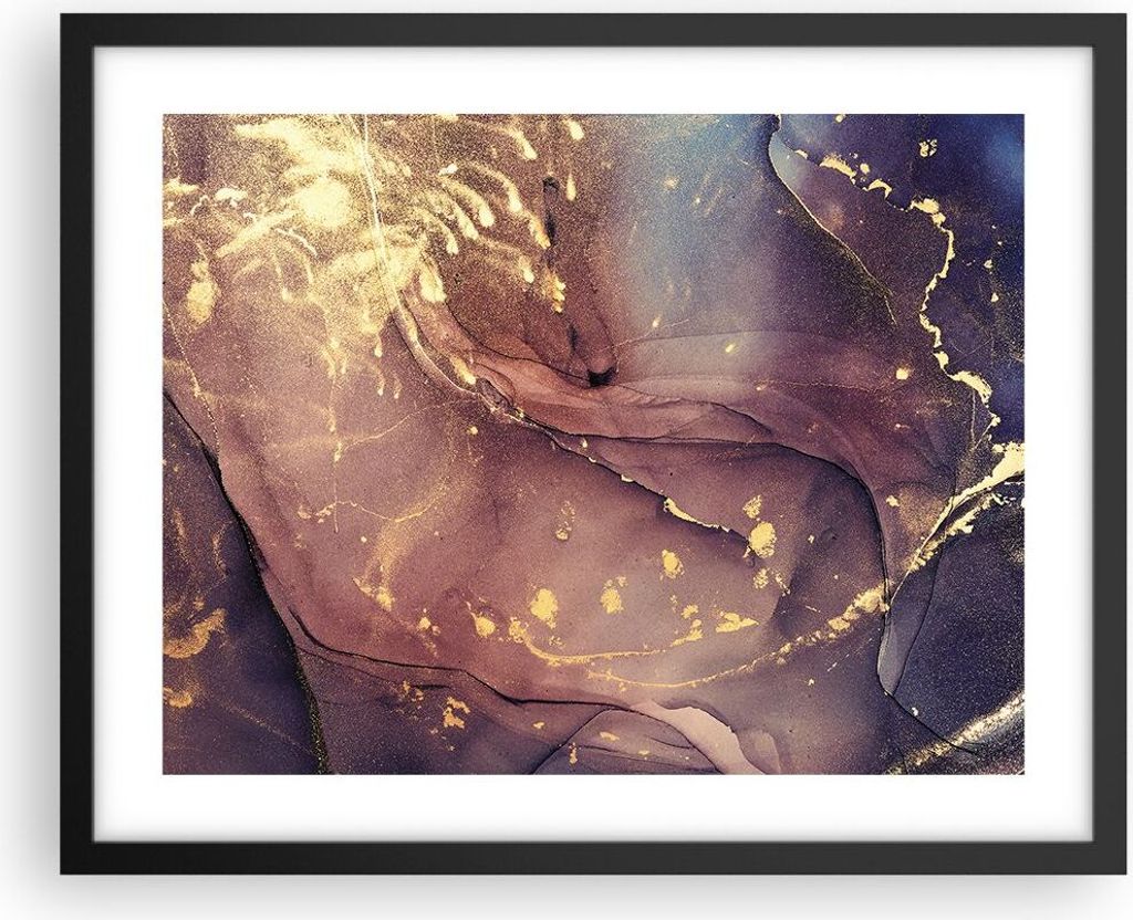 Gerahmtes Poster - Schwarzer Rahmen - Stein Gold Marmor - 50x40 cm - Wand Bild - Wanddeko - Wandbilder - Kunstposter - Wandposter - Bilderrahmen - ...