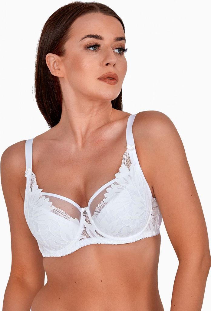 GAIA Damen Halbschalen-BH Keto – Eleganter Semi-Soft BH mit Spitze – Perfekter Halt und Komfort - Weiß F85