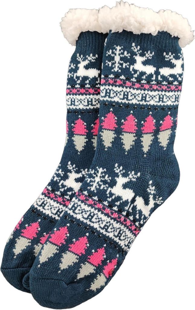 Damen Kuschelsocken Anti Rutsch Socke, Winter Hausschuhe Socken, Strick Fleece Gefütterte Warme Dunkelblau /36-38