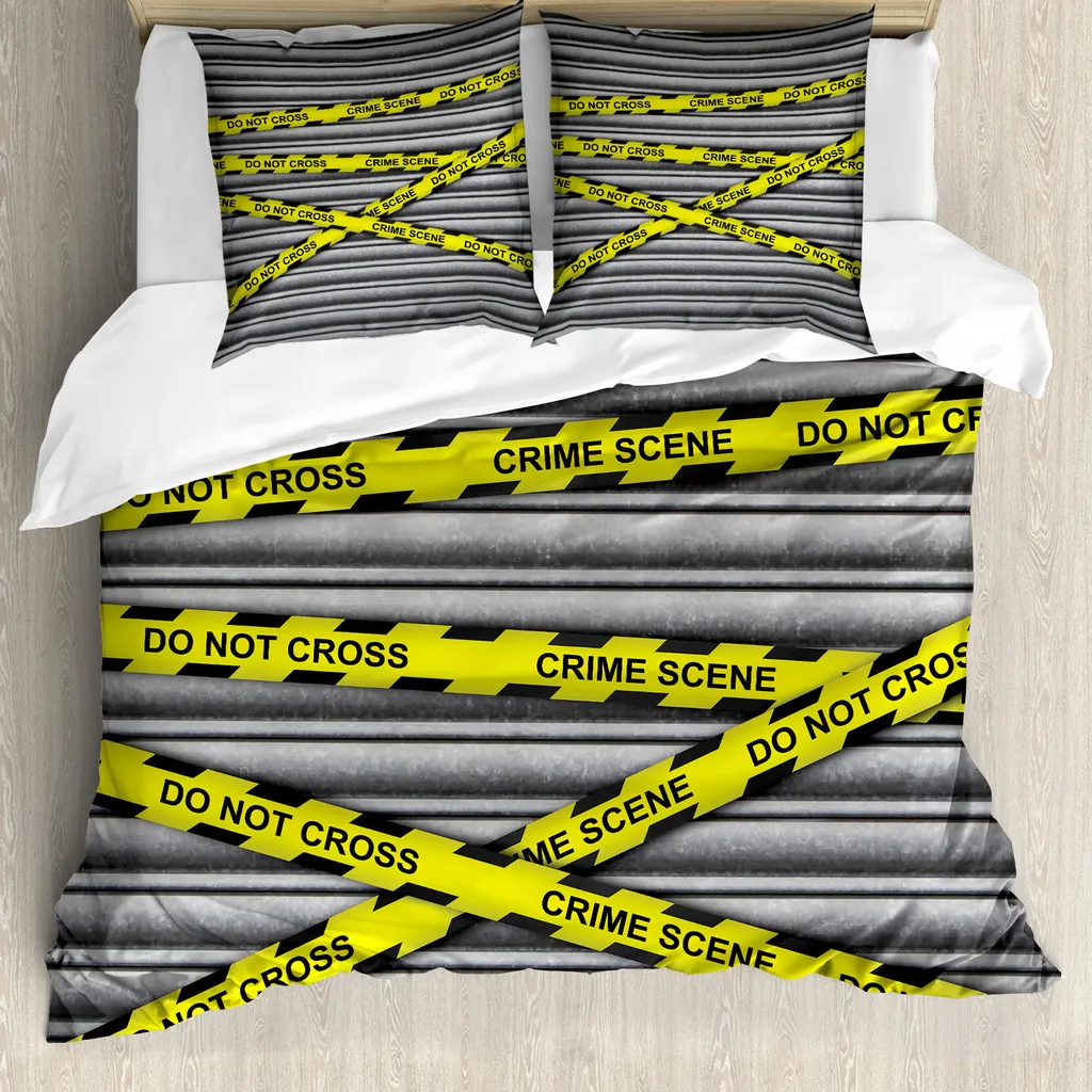 ABAKUHAUS Copripiumino Polizei, Do not Pass Wraps, antiacaro, adatto a chi soffre di allergie, con federe, 155 cm x 220 cm - 80 x 80 cm, giallo, nero, grigio