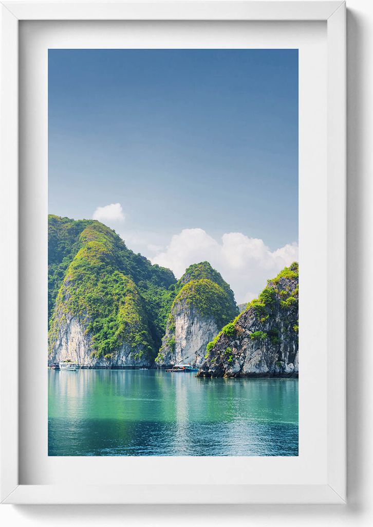 Türkisfarbenes Meer und Klippen– Wandbild mit Rahmen – Gerahmtes Bild – Wanddekoration – 40x60 cm – Weiß