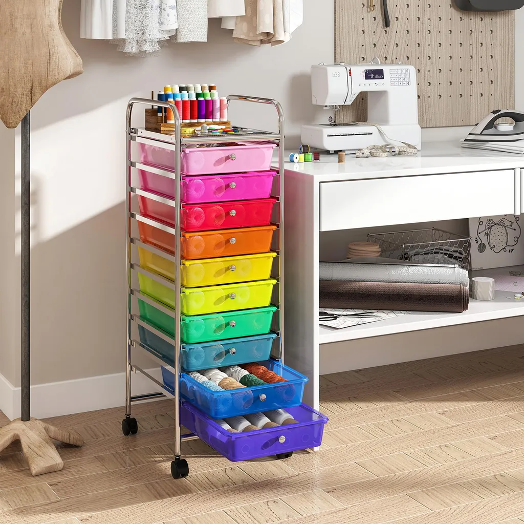 Caisson à roulettes multicolore avec 10 bacs de rangement amovibles - 7
