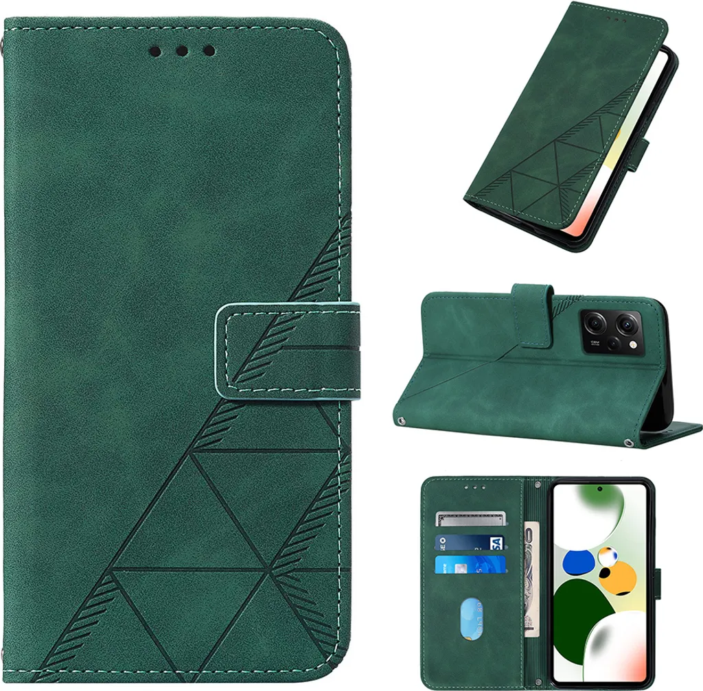 Custodia in pelle flip per Xiaomi Poco X5 Pro / Redmi Note 12 Pro Custodia con design a portafoglio Speed con goffratura, porta carte e supporto verde