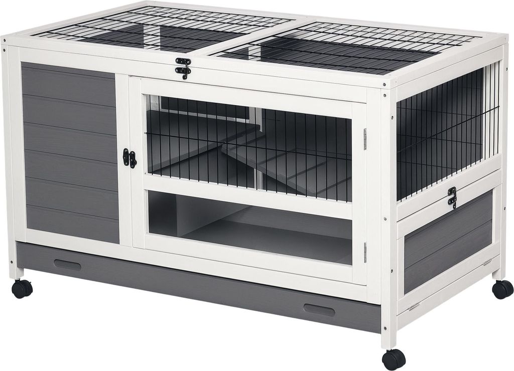 PawHut Cage à lapin clapier sur roulettes clapier en bois Image du produit 