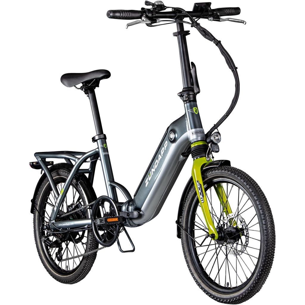 Zündapp ZT20R Ebike Klapprad für Erwachsene 145 - 180 cm Pedelec für Damen und Herren 20 Zoll mit 6 Gängen grau/grün