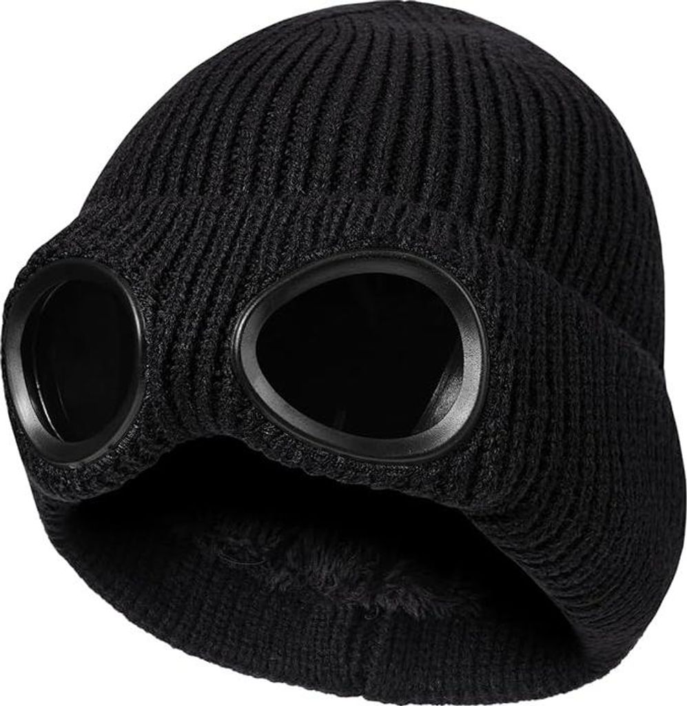 Winter Warme Strickmš¹tze, Winddichte Thermo Weiche Fleecefutter Skifahren Wandern Laufen Mš¹tze mit Abnehmbarer Schutzbrille, Slouchy Thick Sk...