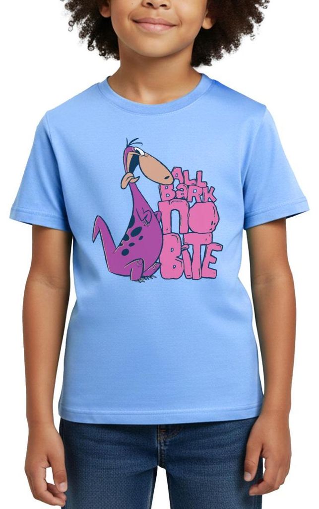 Spreadshirt The Flintstones Dino Spruch All Bark No Bite Kinder T-Shirt, 110/116 (5-6 Jahre), Himmelblau
